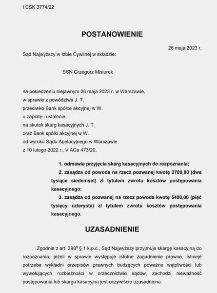 Koszty skargi kasacyjnej