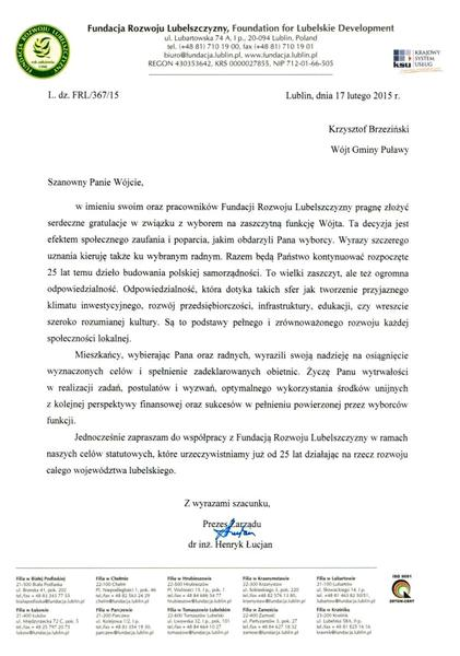 List do fundacji o pomoc