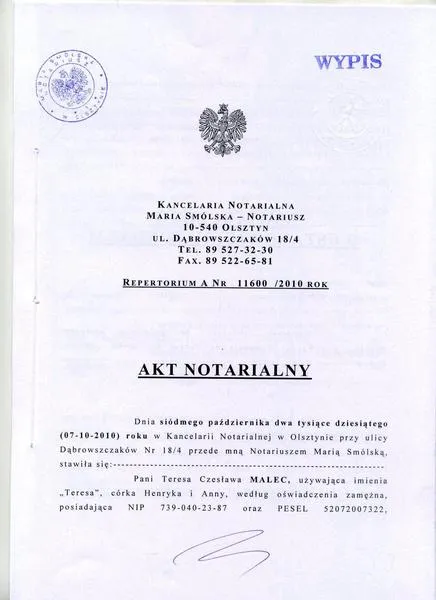 Moc prawna aktu notarialnego