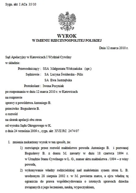 Odpis wyroku rozwodowego
