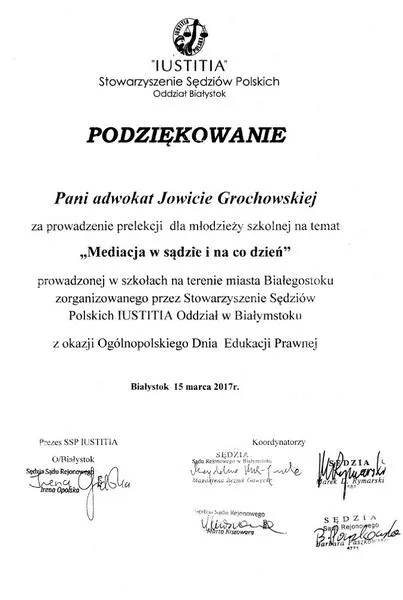 Podziękowanie dla adwokata