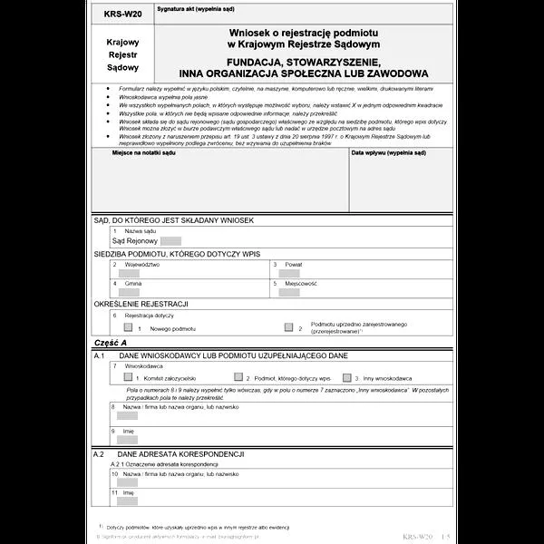 Wypełnianie KRS-W20 dla fundacji